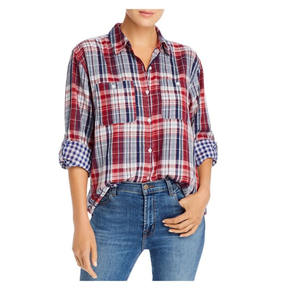 JOIE Womens Cuffed Collared Button Up Top